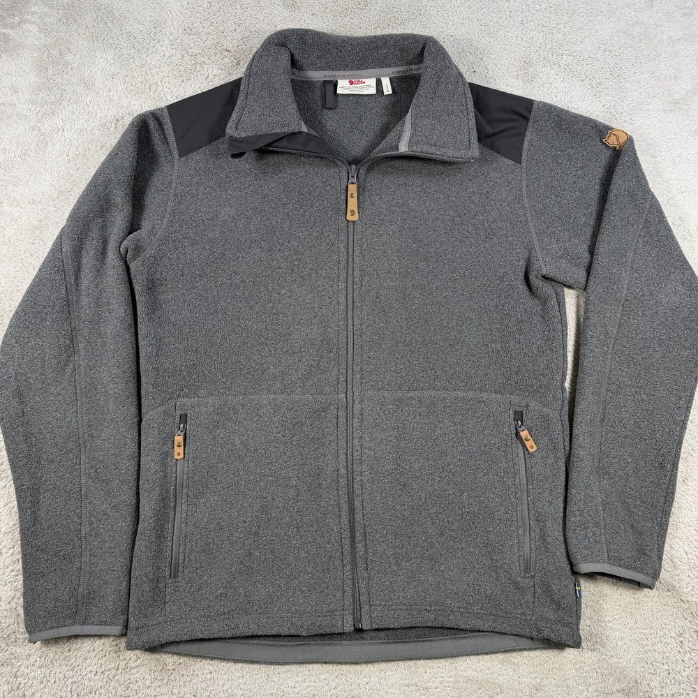 Fjallraven Sten Fleece Jacket Mens Medium Grey Full Zip Outdoor Hiking Travel